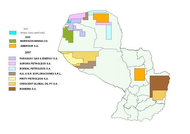 Mapa de Concesiones para explotación de hidrocarburos superpuesto con el Territorio Ayoreo Aislados